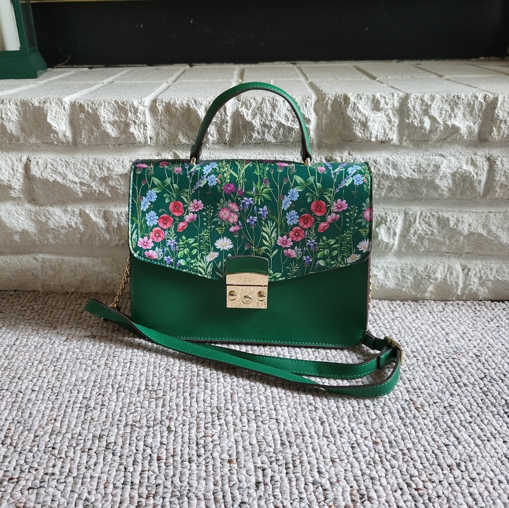 IMAN Green Floral Satchel